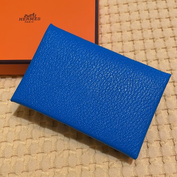 Hermes Calvi card holder Duo color Blue Frida & Fauve - Picture 2 of 5